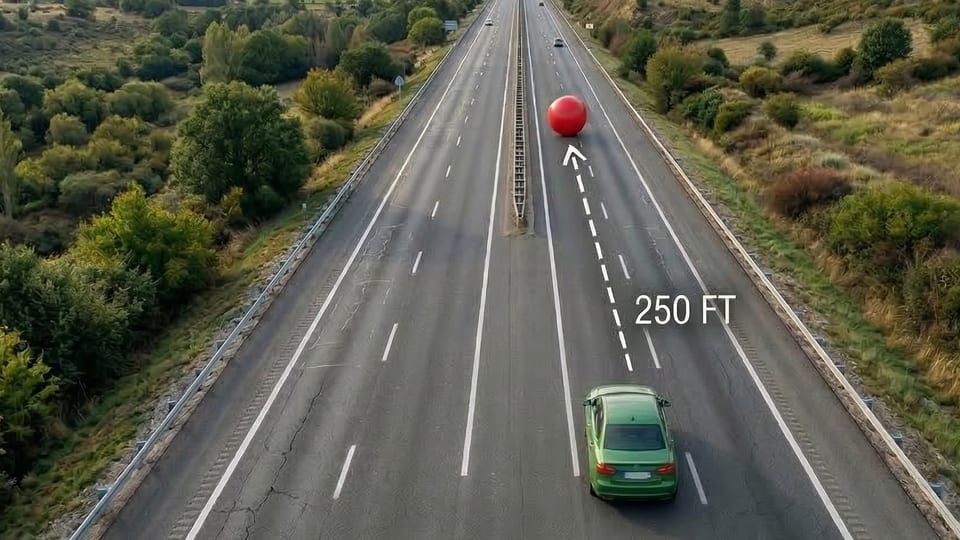 A stopping sight distance analysis drawn along a two-lane highway