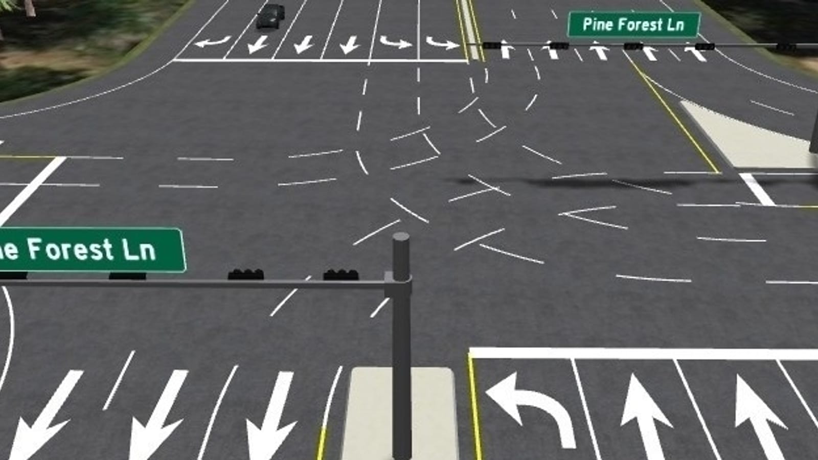 3D visualization of a proposed Texas State Highway 6 intersection design