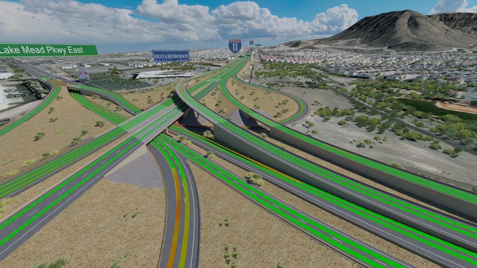 Ray-traced 3D rendering of the Henderson Interchange