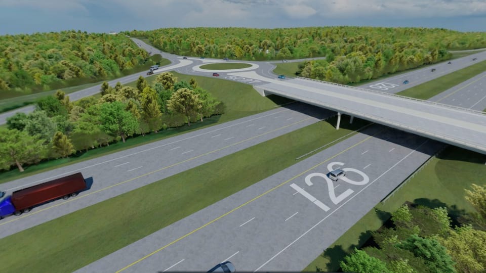 I-26 / SC-27 Interchange 3D model, drone-level view