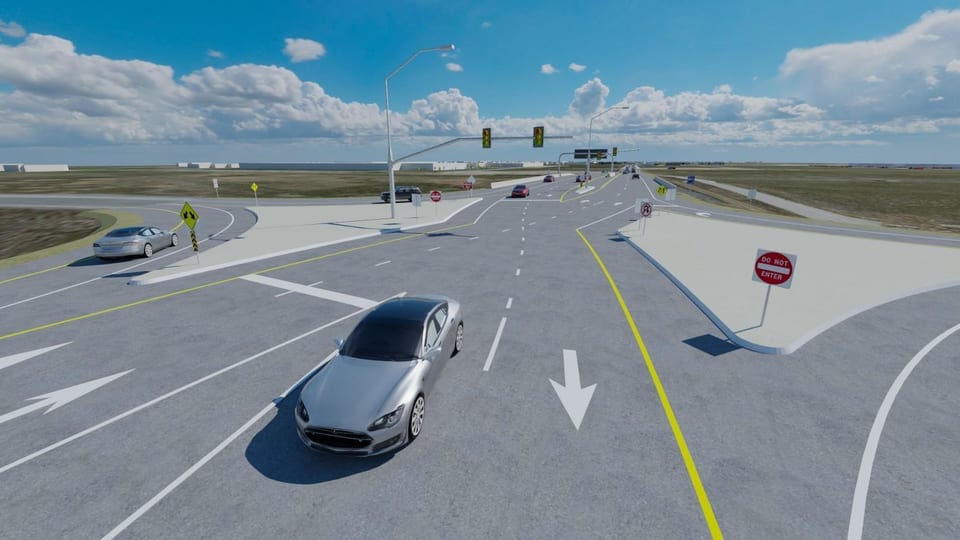 A diverging diamond interchange, published as a 3D model