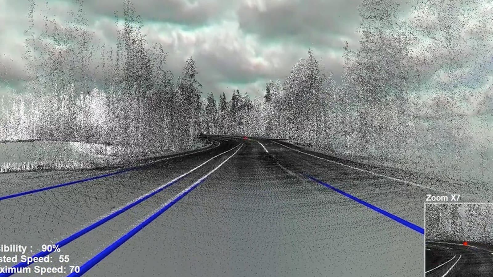 Sight distance results along an existing road, colored by pass and fail